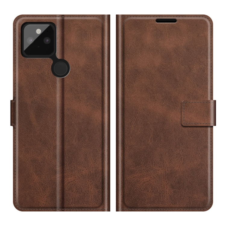 Para Google Pixel 5A Retro Becerro Patrón Hebilla Funda de cuero Horizontal Flip Funda con soporte y ranuras para tarjetas (marrón oscuro)