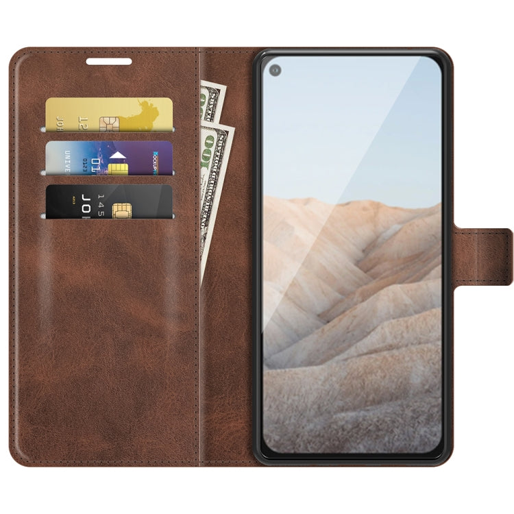 Para Google Pixel 5A Retro Becerro Patrón Hebilla Funda de cuero Horizontal Flip Funda con soporte y ranuras para tarjetas (marrón oscuro)