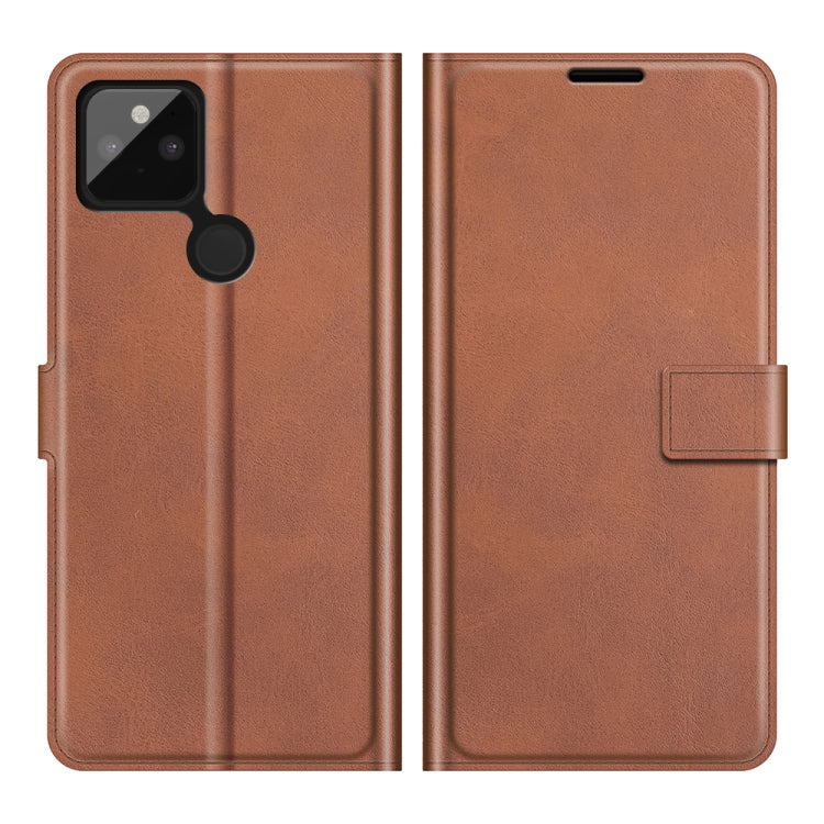 Para Google Pixel 5A Retro Becerro patrón Hebilla Horizontal Flip Funda de cuero con soporte y tragamonedas y billetera (marrón claro)
