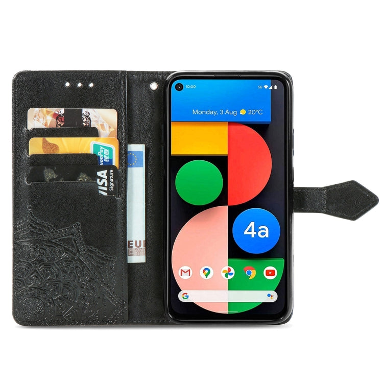 Para Google Pixel 5a Mandala Flower Horizontal Flip Funda de cuero con soporte / ranura para tarjeta / billetera / Lanyard (Negro)