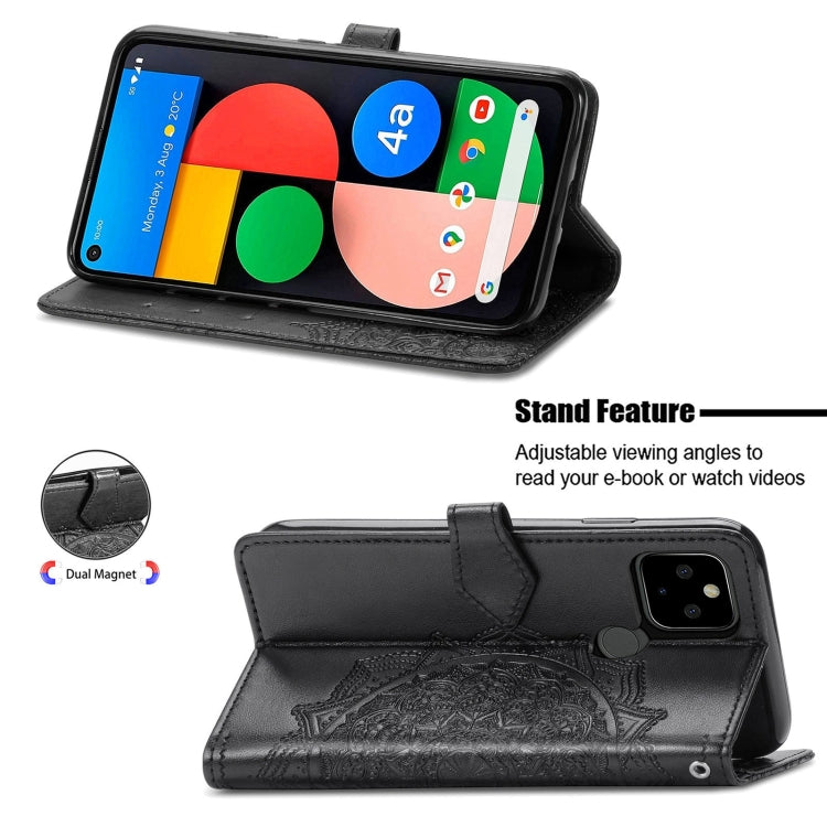 Para Google Pixel 5a Mandala Flower Horizontal Flip Funda de cuero con soporte / ranura para tarjeta / billetera / Lanyard (Negro)
