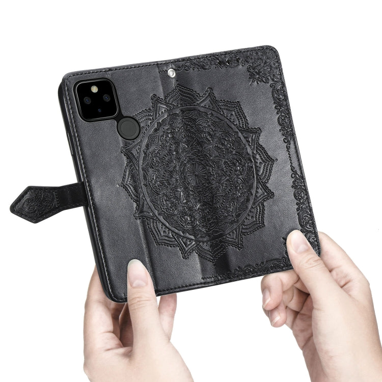 Para Google Pixel 5a Mandala Flower Horizontal Flip Funda de cuero con soporte / ranura para tarjeta / billetera / Lanyard (Negro)