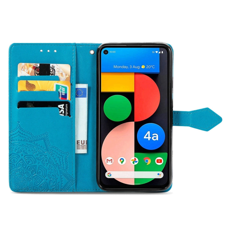 Para Google Pixel 5a Mandala Flower FLIP Horizontal Funda de cuero con soporte / ranura para tarjeta / billetera / cordón (azul)