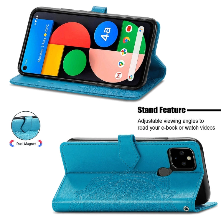 Para Google Pixel 5a Mandala Flower FLIP Horizontal Funda de cuero con soporte / ranura para tarjeta / billetera / cordón (azul)