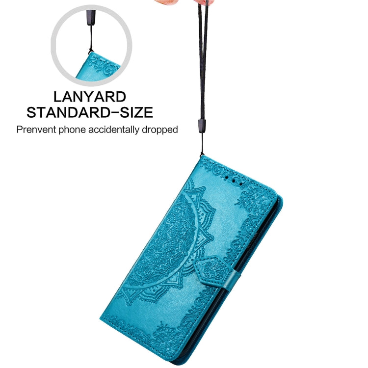 Para Google Pixel 5a Mandala Flower FLIP Horizontal Funda de cuero con soporte / ranura para tarjeta / billetera / cordón (azul)