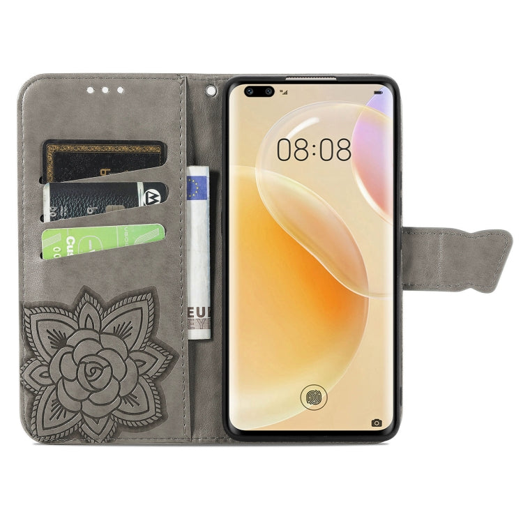 Para Huawei Nova 8 Pro Butterfly Love Flower Horizontal Flip Funda de cuero con Soporte y Tarjeta Slot & Wallet & Lanyard (Gray)