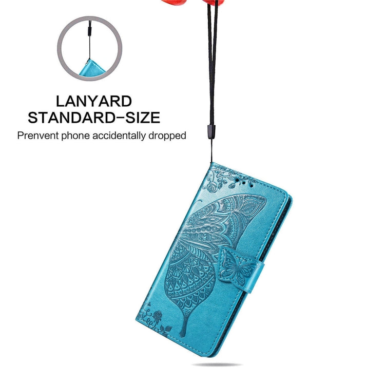 Para Google Pixel 5A Butterfly Love Flower Horizontal Flip Funda de cuero con soporte y ranura para tarjeta y billetera y cordón (azul)