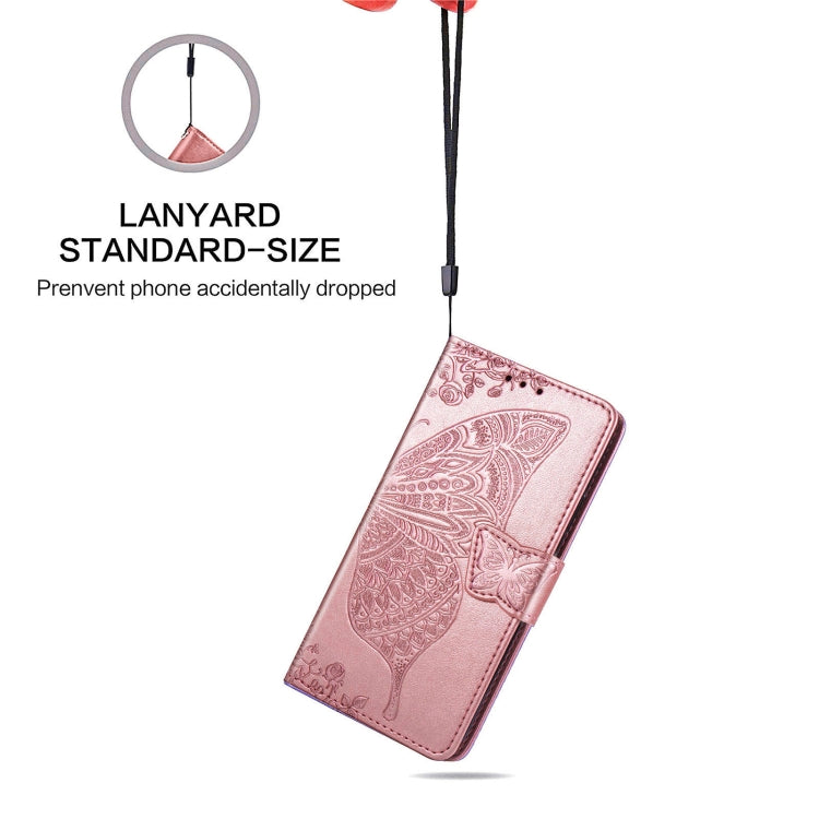 Para Google Pixel 5a, mariposa, amor, estuche de cuero horizontal, funda de cuero con soporte y ranura para tarjeta y billetera y cordón (oro rosa)