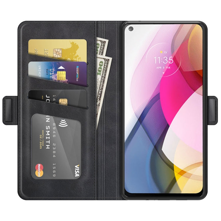 Para Motorola Moto G Stylus 2021 Hebilla magnética de doble lado Doble Funda de cuero Horizontal Flip con soporte y ranuras para tarjetas y billetera (Negro)