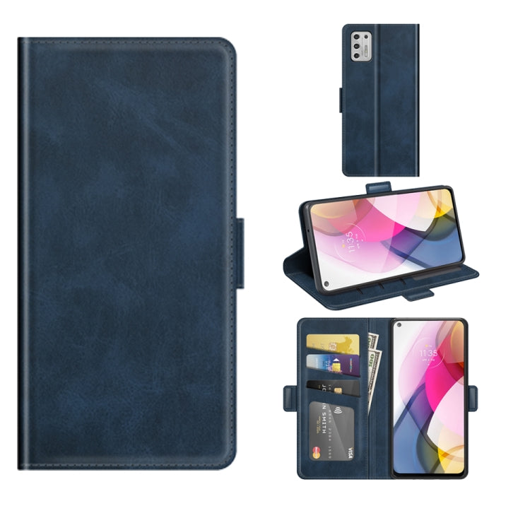 Para Motorola Moto G Stylus 2021 Hebilla magnética de doble lado Doble Funda de cuero de chancletas horizontales con soporte y ranuras para tarjeta y billetera (azul oscuro)