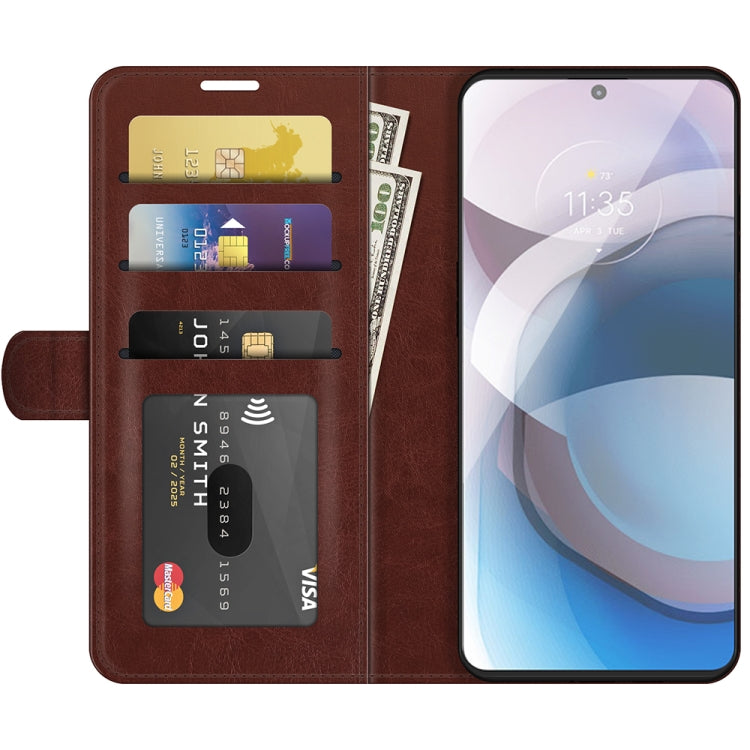 Para MOTOROLA ONE 5G ACE R64 Funda protectora de flip horizontal con soporte y ranuras para tarjetas y marco de fotografía (marrón)