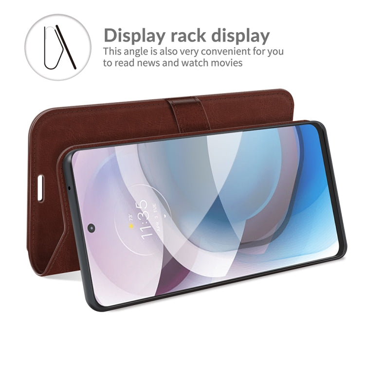 Para MOTOROLA ONE 5G ACE R64 Funda protectora de flip horizontal con soporte y ranuras para tarjetas y marco de fotografía (marrón)