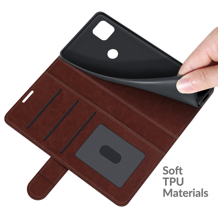 Para MOTOROLA ONE 5G ACE R64 Funda protectora de flip horizontal con soporte y ranuras para tarjetas y marco de fotografía (marrón)