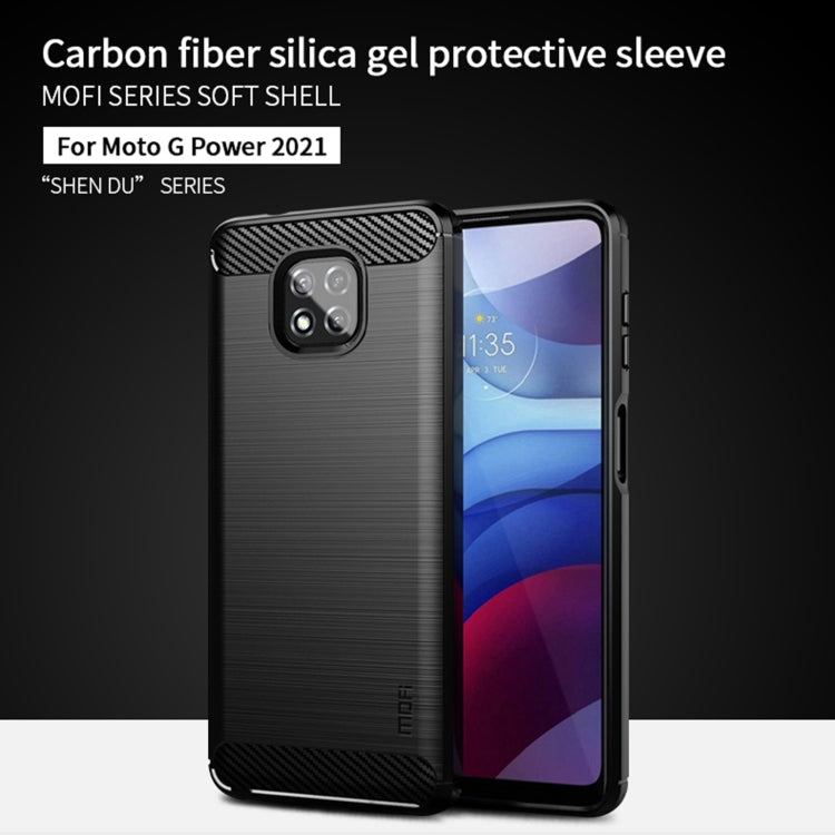 Para MOTOROLA MOTO G POWER 2021 MOFI Serie de gentileza Textura cepillada Fibra de carbono Soft TPU Caso (azul)