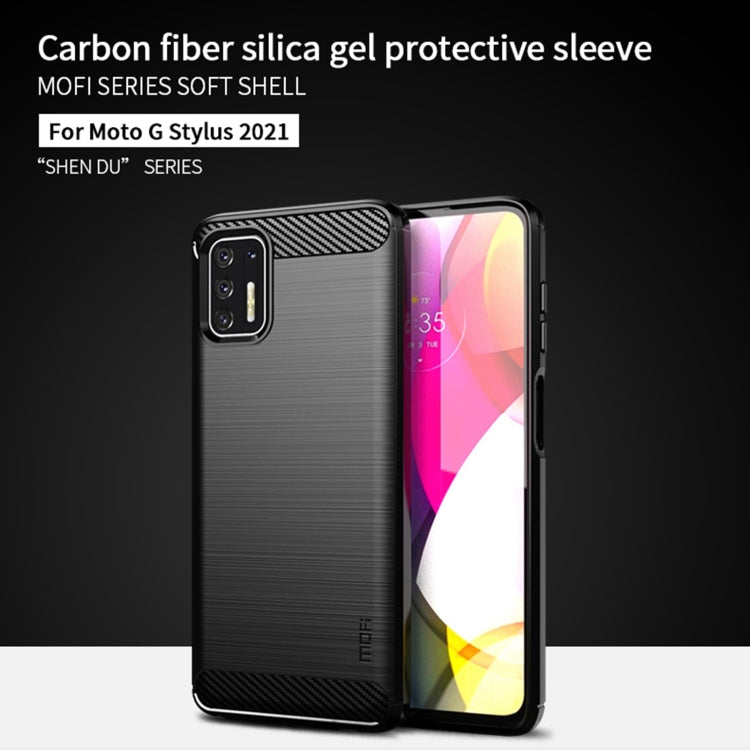 Para Motorola Moto G Stylus 2021 MOFI Serie de gentileza Textura cepillada Fibra de carbono Soft TPU Caso (rojo)