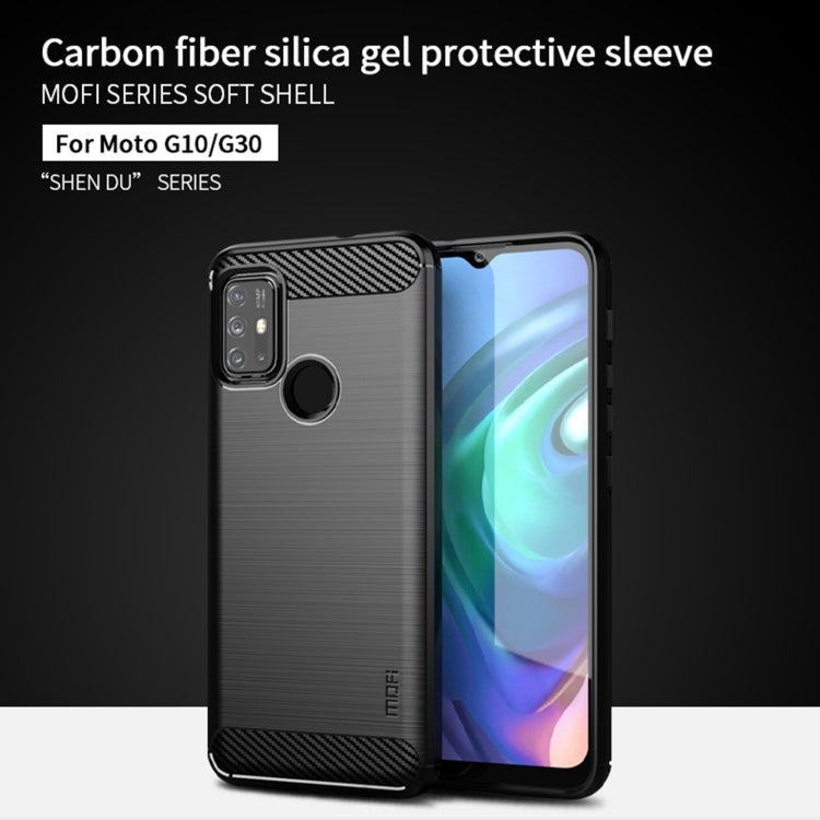 Para Motorola Moto G10 / G30 MOFI Gentleness Series Textura cepillada Fibra de carbono Soft TPU Case (Negro)