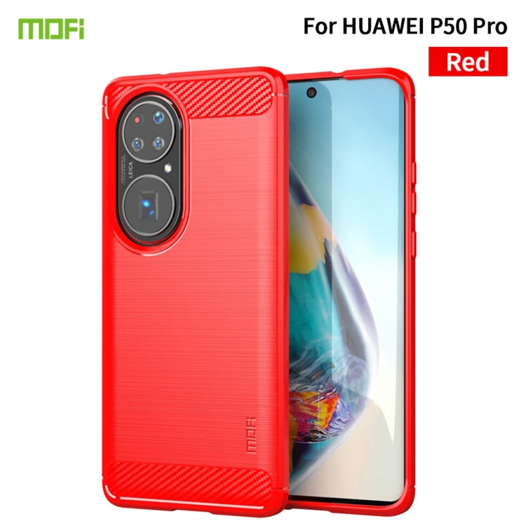Para Huawei P50 Pro Mofi Gentleness Series Textura cepillada Fibra de carbono Soft TPU Caso (rojo)