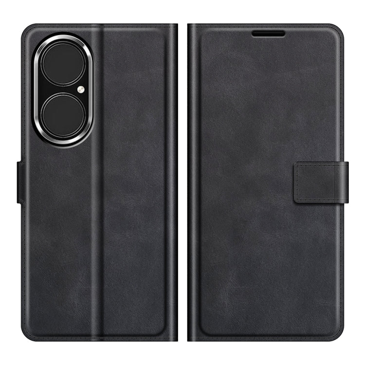Para Huawei P50 Retro Becerro patrón Hebilla Horizontal Flip Funda de cuero con soporte y tragamonedas y billetera (Negro)