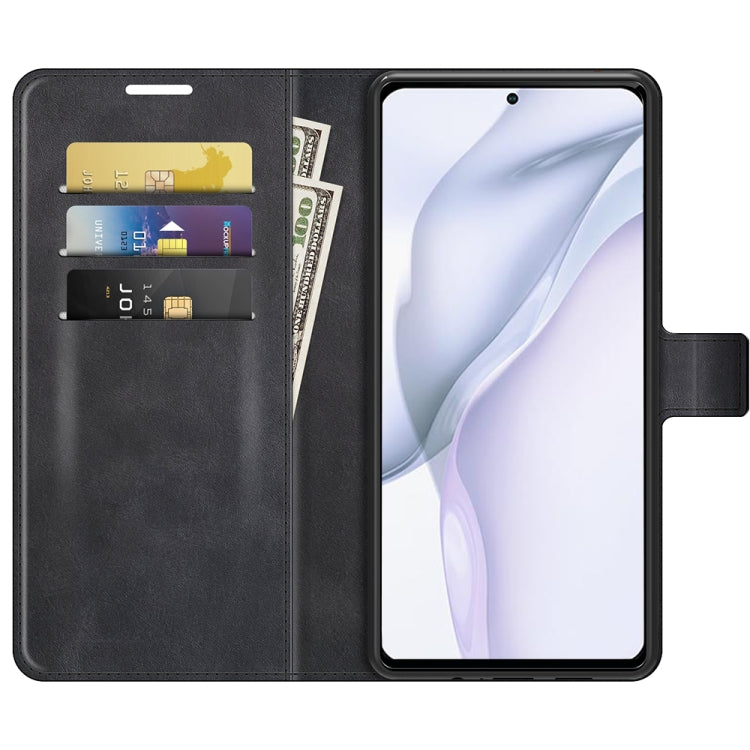 Para Huawei P50 Retro Becerro patrón Hebilla Horizontal Flip Funda de cuero con soporte y tragamonedas y billetera (Negro)