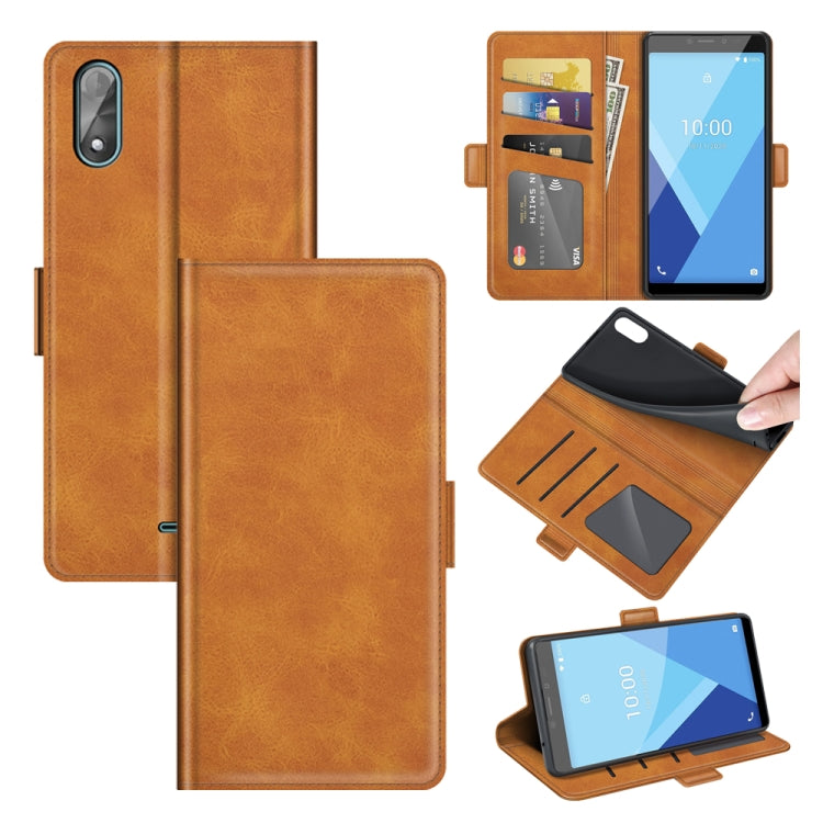 Para Wiko Y51 Hebilla magnética de doble lado Caja de cuero Horizontal Flip con soporte y tragamonedas y billetera (Amarillo)
