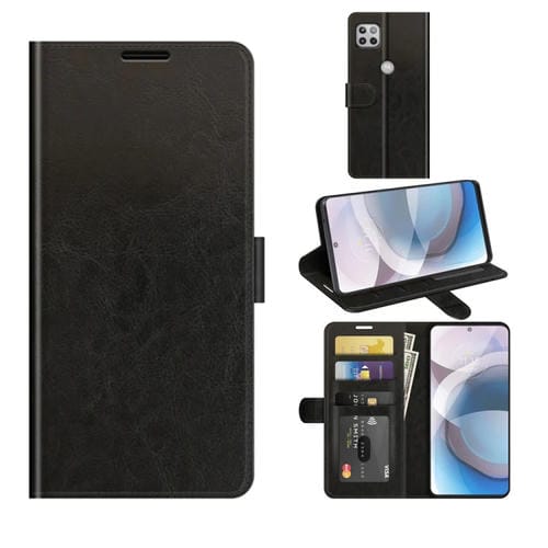 Para MOTOROLA MOTO ONE 5G ACE R64 Funda protectora de flip horizontal simple con soporte y ranuras para tarjetas y marco de fotos (negro)