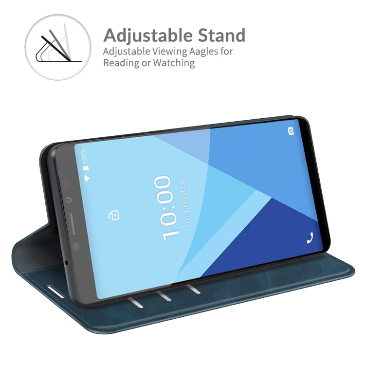 Para Wiko Y51 Funda de cuero de succión magnética de negocios de la piel retro-piel con soporte y ranuras para tarjetas y billetera (azul oscuro)