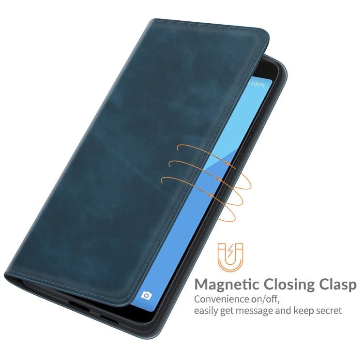 Para Wiko Y51 Funda de cuero de succión magnética de negocios de la piel retro-piel con soporte y ranuras para tarjetas y billetera (azul oscuro)