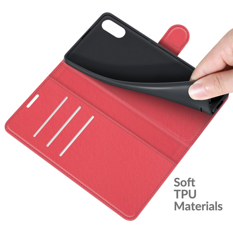 Para Wiko Y51 Litchi Texture Horizontal Flip Funda protectora con soporte y ranuras para tarjetas y billetera (rojo)