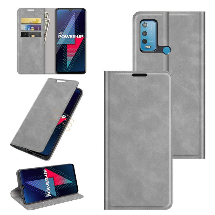 Funda de Cuero con Succión Magnética para Wiko Power U30 con Soporte y Billetera (Gris)