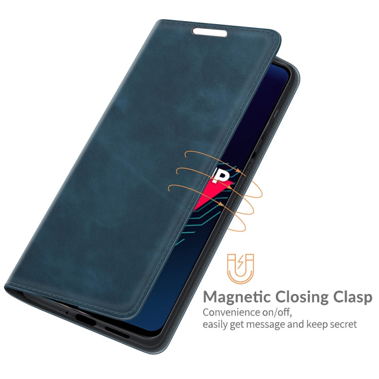 Funda de Cuero para Wiko Power U30 con Succión Magnética, Soporte, Tragamonedas y Billetera (Azul Oscuro)
