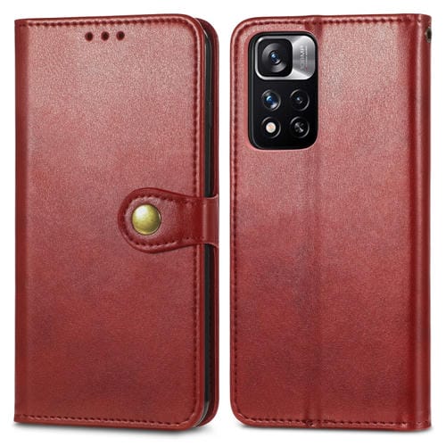 Para Xiaomi Redmi Note 11 PRO / 11 PRO + Caja de cuero de cuero de hebilla de color sólido retro (rojo)