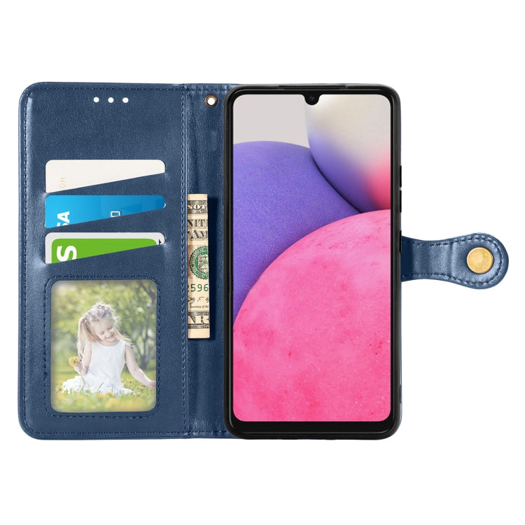 Caja de Cuero para Samsung Galaxy A33 5G con Hebilla de Cuero Color Azul