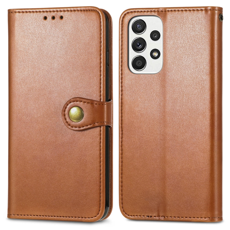 Caja de la Hebilla de Cuero para Samsung Galaxy A33 5G Color Sólido (Marrón)