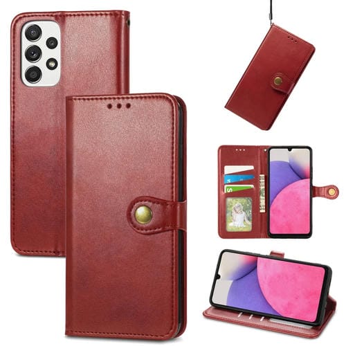 Caja de Cuero Samsung Galaxy A33 5G con Hebilla de Cuero Color Rojo