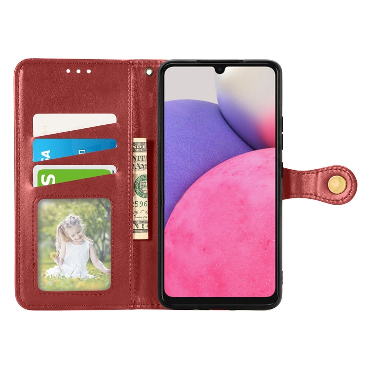 Caja de Cuero Samsung Galaxy A33 5G con Hebilla de Cuero Color Rojo