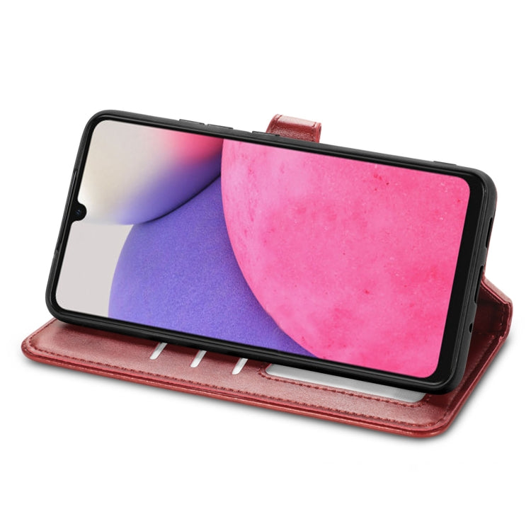 Caja de Cuero Samsung Galaxy A33 5G con Hebilla de Cuero Color Rojo
