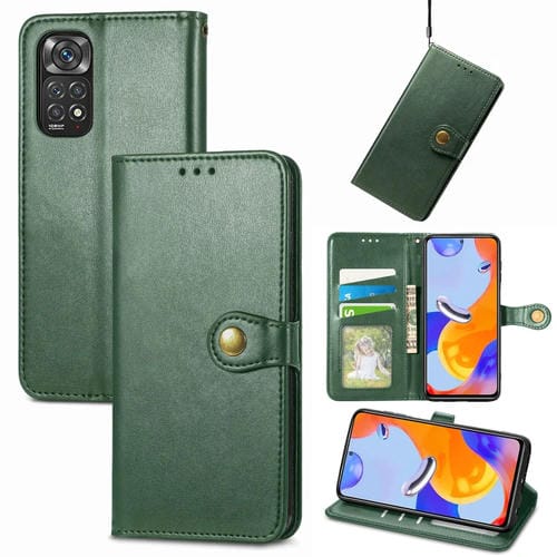 Para Xiaomi Redmi Note 11 Pro 4G Global Retro Color Sólido Color Hebilla Teléfono de cuero (verde)