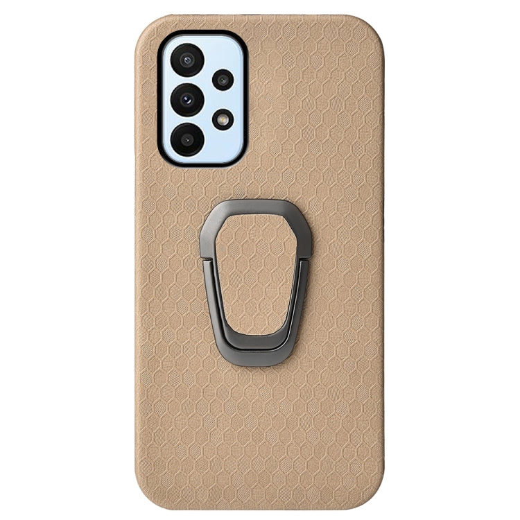 Para Samsung Galaxy A23 4G Soporte de anillo Honeycomb PU caja del teléfono (café)
