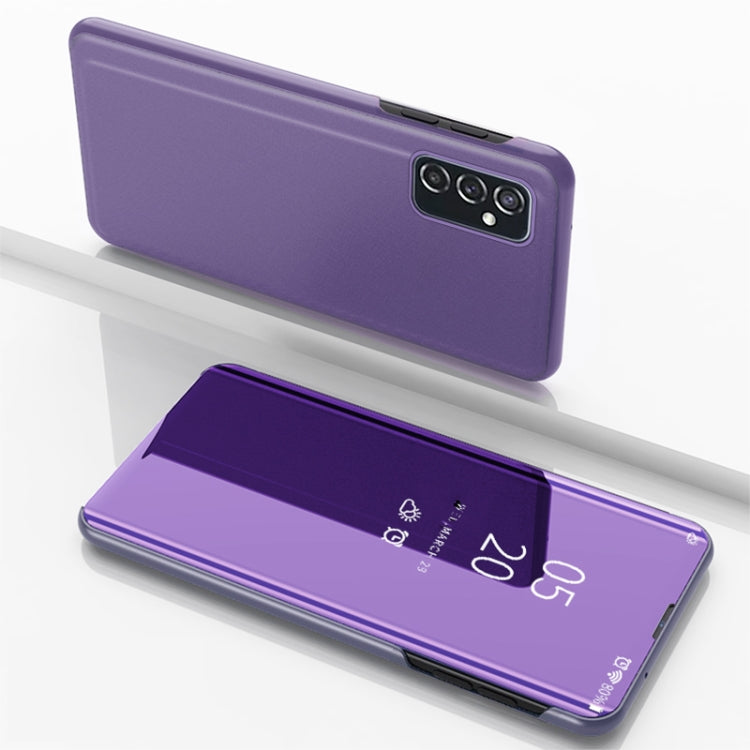 Para Samsung Galaxy M23 espejo plateado Caja de cuero de chancletas horizontales con soporte (azul púrpura)