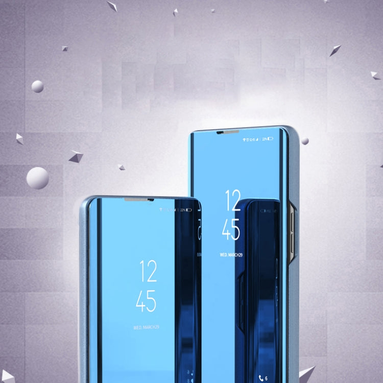 Para Samsung Galaxy M23 espejo plateado Caja de cuero de chancletas horizontales con soporte (azul púrpura)