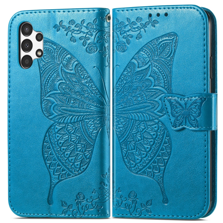 Para Samsung Galaxy A13 4G mariposa amor estuche de cuero en relieve (azul)