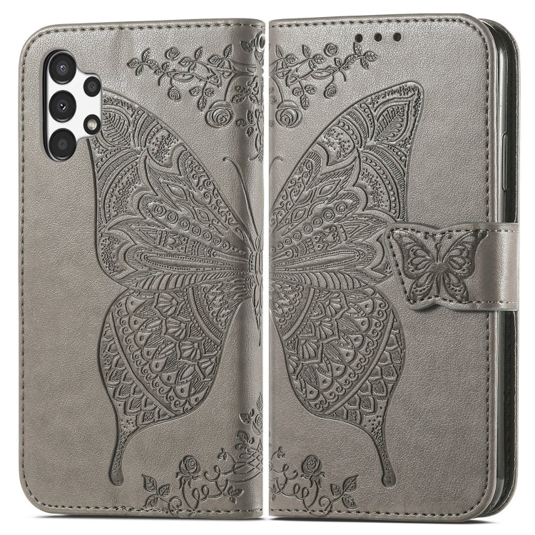 Para Samsung Galaxy A13 4G mariposa amor estuche de cuero en relieve funda (gris)