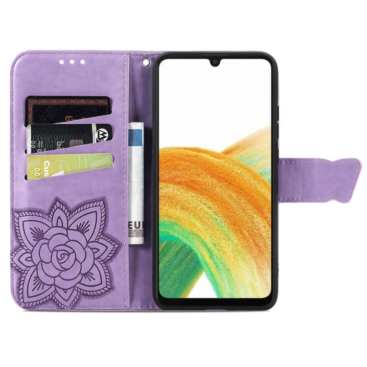 Para Samsung Galaxy A13 4G mariposa amor estuche de cuero en relieve (púrpura claro)