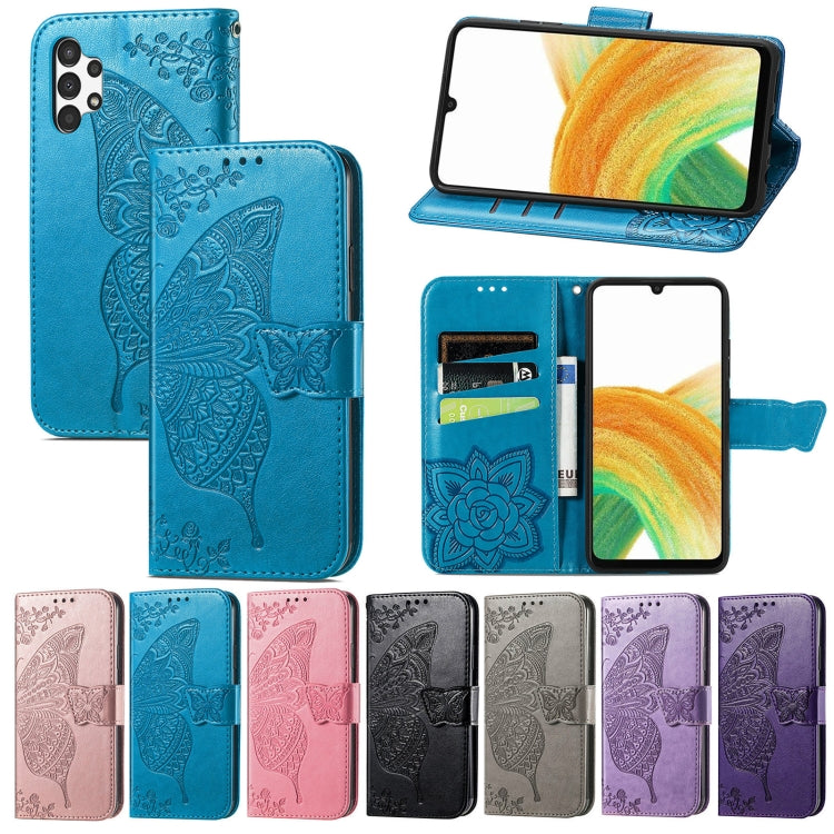 Para Samsung Galaxy A13 4G mariposa amor estuche de cuero en relieve (púrpura claro)