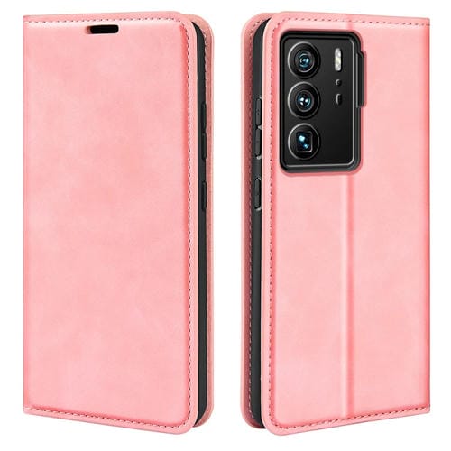 Para ZTE Axon 40 Caja de teléfono de cuero de succión magnética ultra retro de piel retro (rosa)