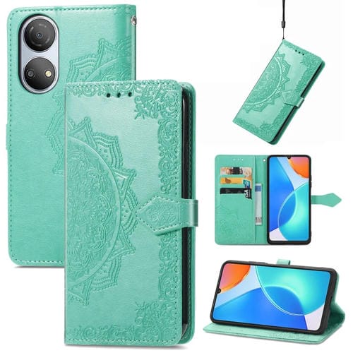 Funda Flip Horizontal de Cuero para Honor Play 30 Plus / X7 Mandala Flower Flowed (Verde)
