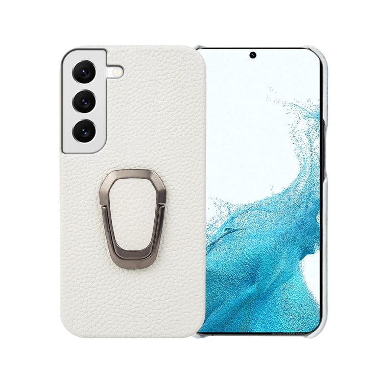 Para Samsung Galaxy S22 5G Ring Holder Litchi Texture Funda de cuero genuino para teléfono (Blanco)