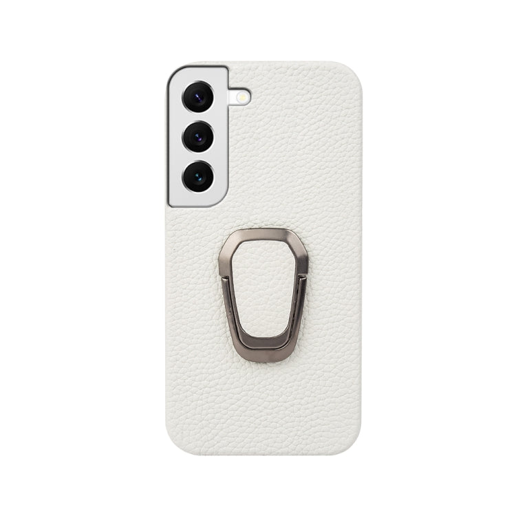 Para Samsung Galaxy S22 5G Ring Holder Litchi Texture Funda de cuero genuino para teléfono (Blanco)