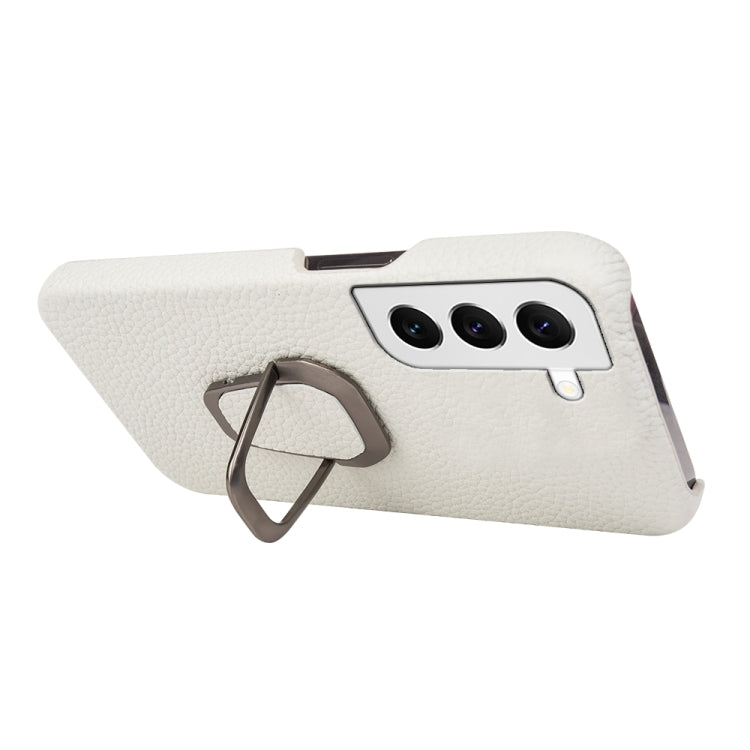 Para Samsung Galaxy S22 5G Ring Holder Litchi Texture Funda de cuero genuino para teléfono (Blanco)