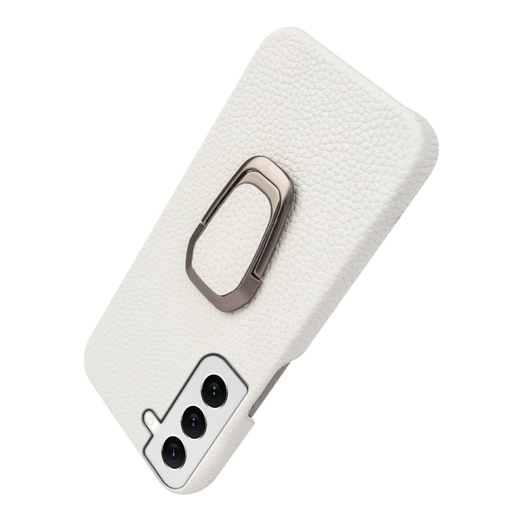 Para Samsung Galaxy S22 5G Ring Holder Litchi Texture Funda de cuero genuino para teléfono (Blanco)